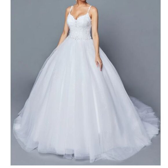 Lovely wedding train dress L 412W organza ivory lace-up back court train sequins - Picture 3 of 12